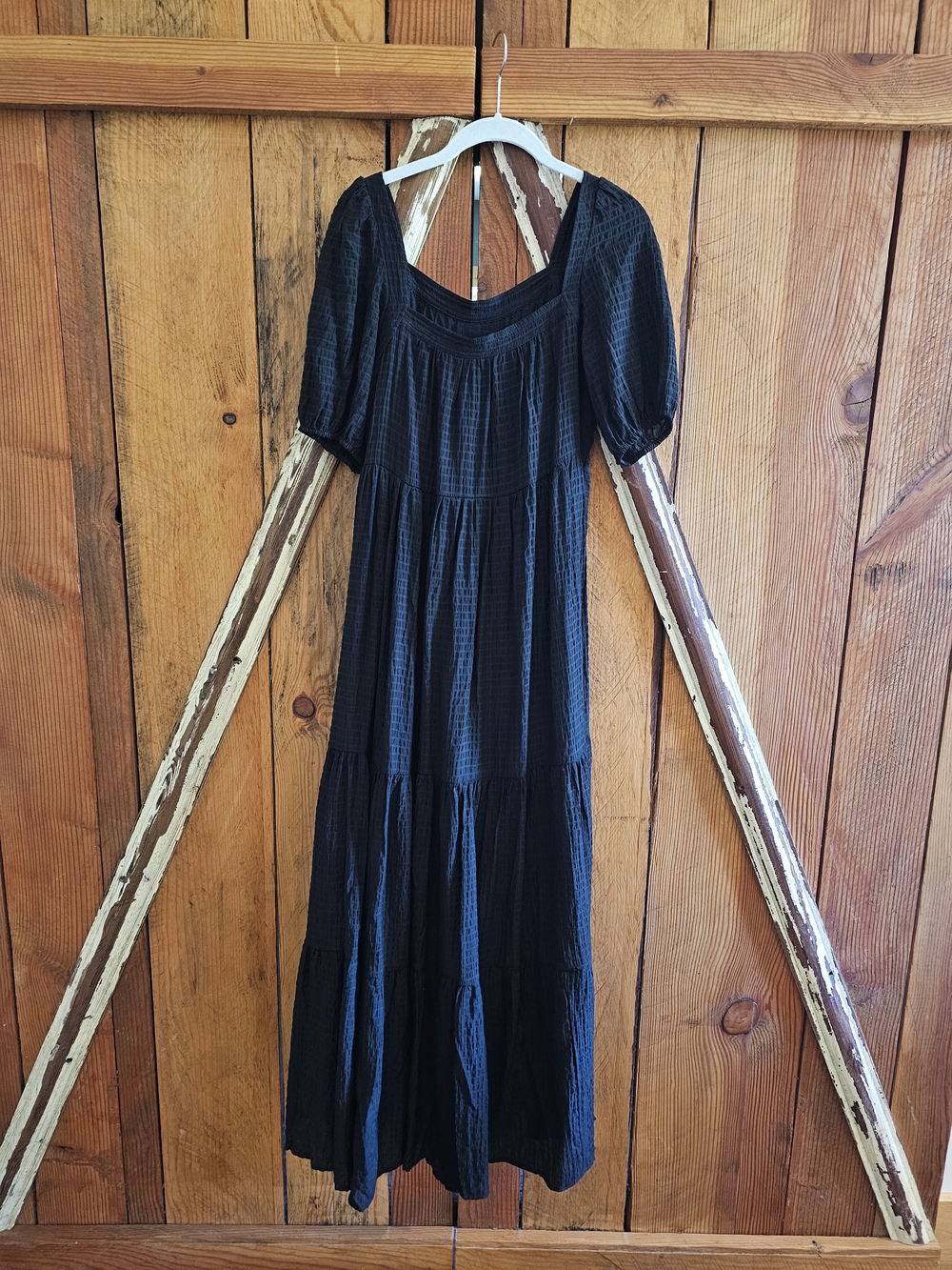 Anthropologie Black Tiered Maxi Dress with Puff Sleeves